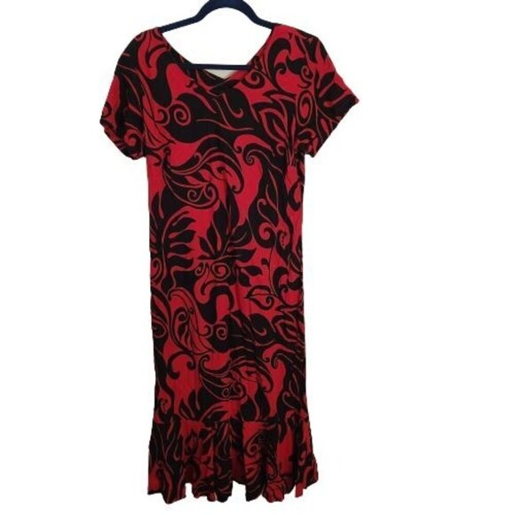 Pumehana Vintage Hawaiian Red Black Maxi Dress Size M - Picture 1 of 6